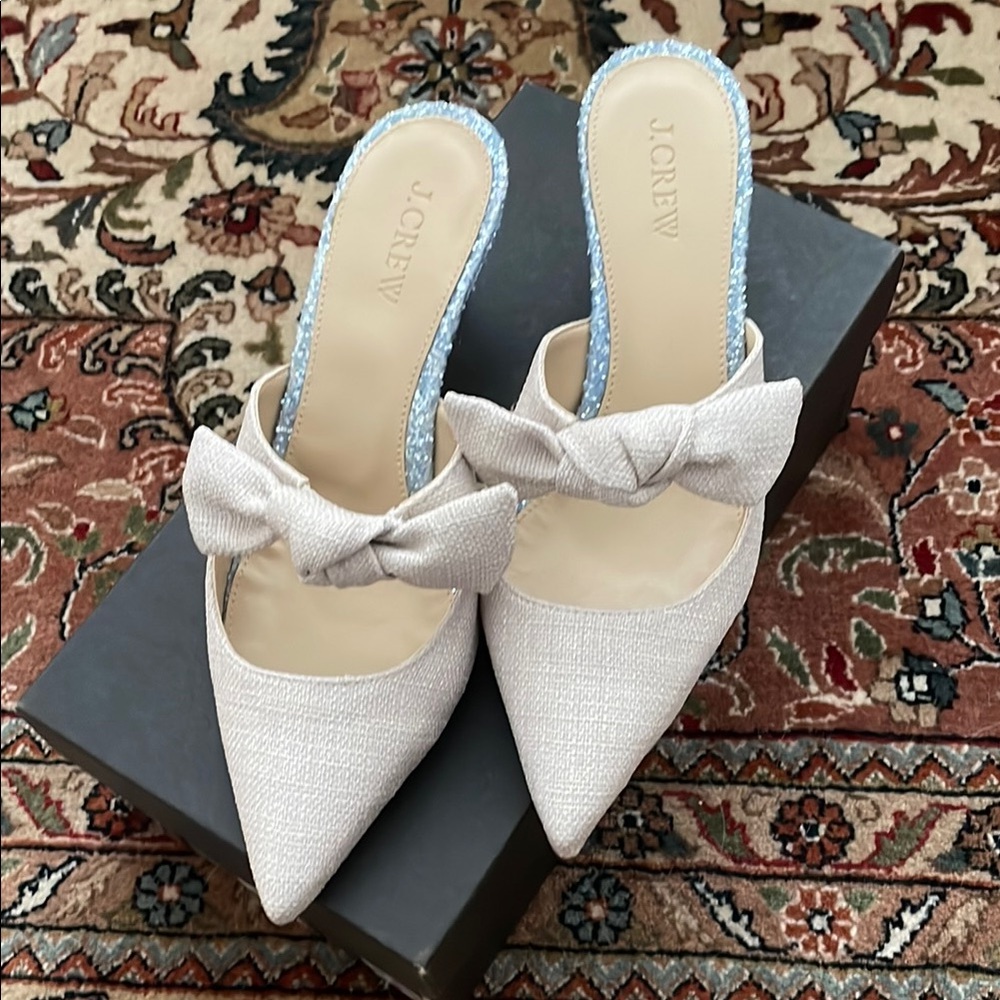 J. Crew Cream Pointed Toe Slide Heel with Bow